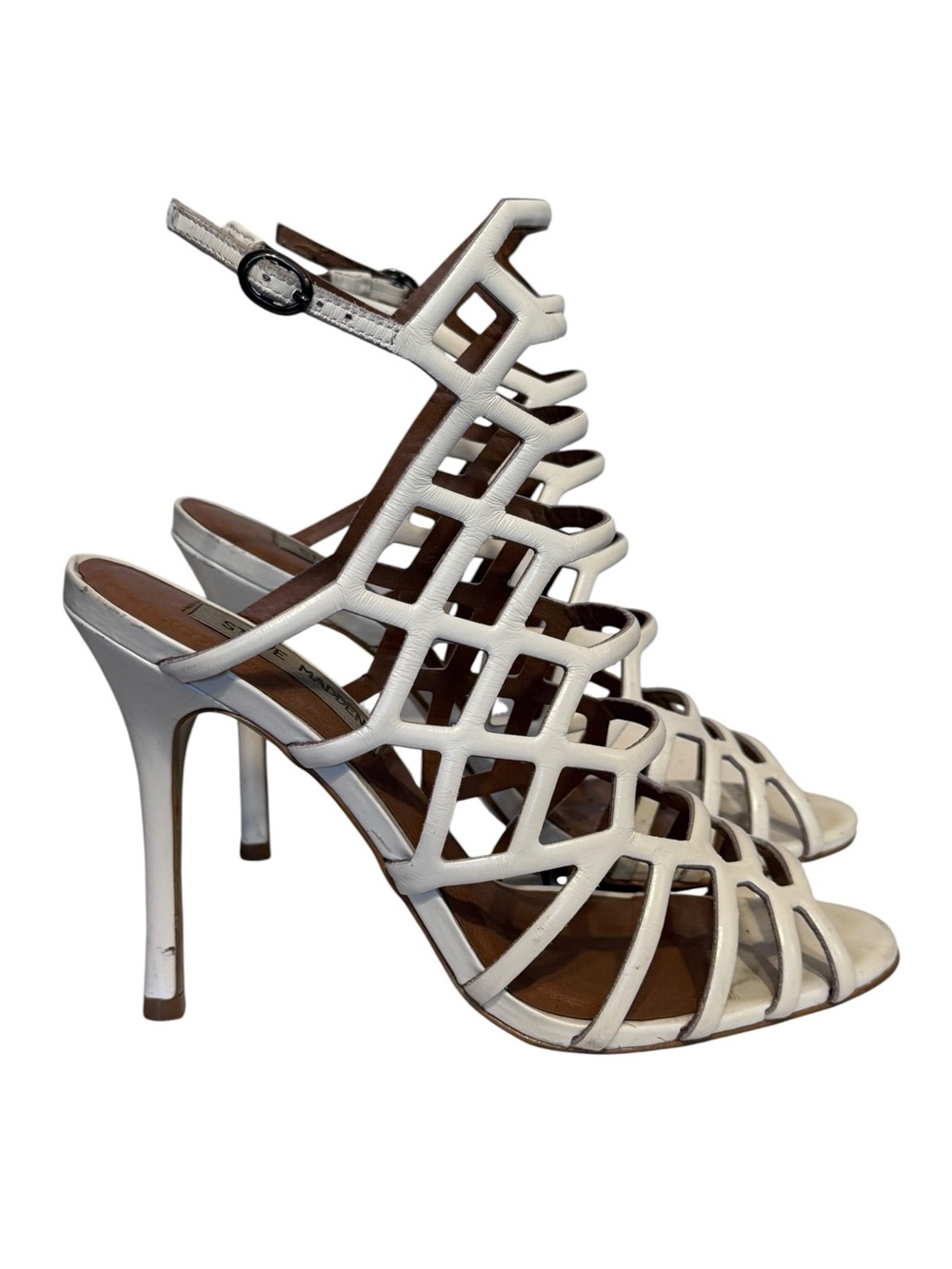 Steve Madden White Strappy Cage High-Heel Sandals